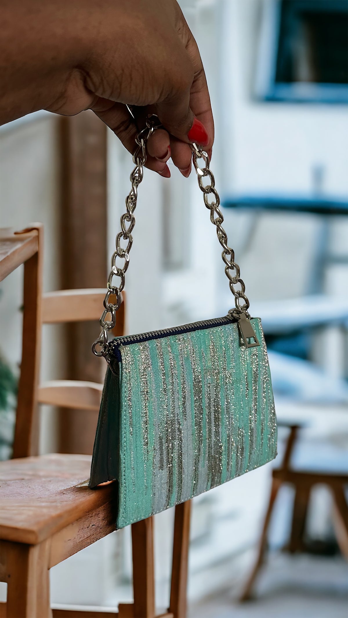 Green/Silver Brocade Mini Handbag