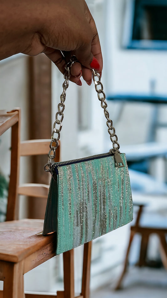 Green/Silver Brocade Mini Handbag